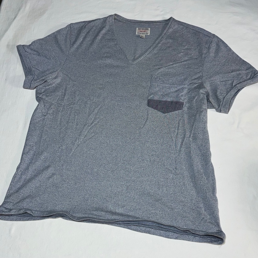 True Religion Mens Gray V-Neck Pocket T-Shirt Size XL Stretchy Soft Loungewear